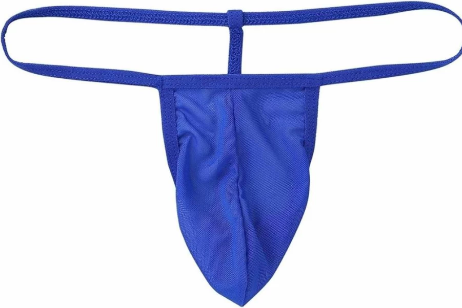 Men's Blue G-String Thong Underwear with Hole - DINGGUANGHE-CUP One Size Swim Briefs & Bikini Shorts for Men