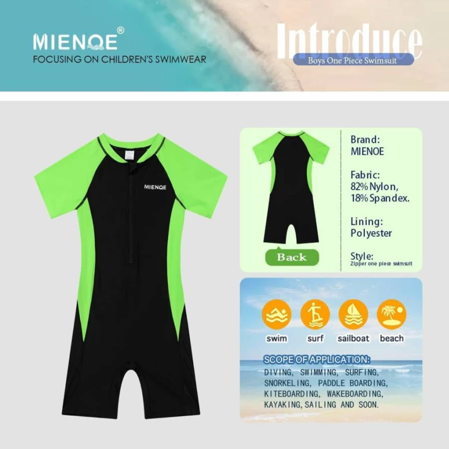 MIENOE Boys UPF 50+ One Piece Swimsuit for Kids - Sun Protective Water Sport Bathing Suit