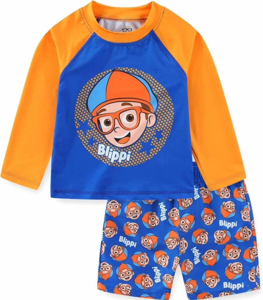 Blippi UPF 50+ Boys' Swimwear Set - Rash Guard & Swim Trunks for Toddler & Kids