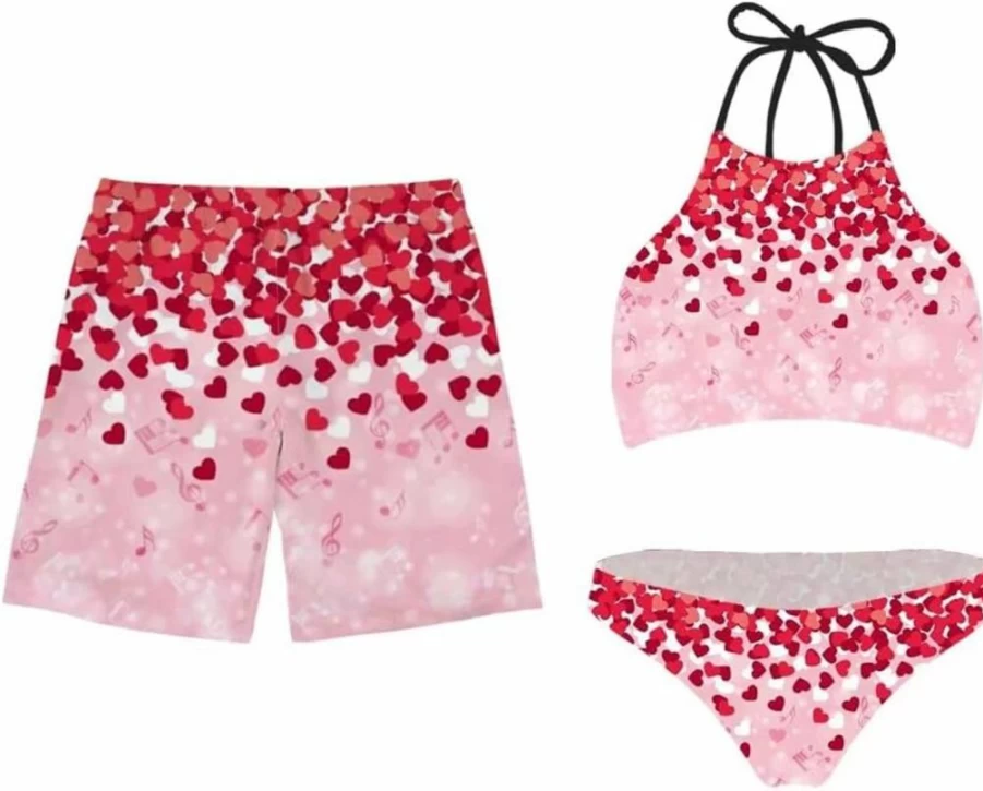 KEIAHUAN Matching Couple Swimwear Set: Women's Bikini & Men's Swim Trunks for Valentine's Day