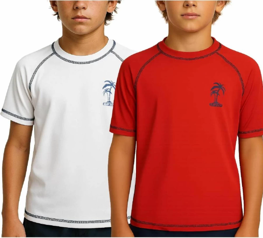 iXtreme Boys Rash Guard Swim Shirt 2 Pack - UPF 50+ Quick Dry Short Sleeve for Infants, Toddlers & Big Kids (12 Months-18 Years)