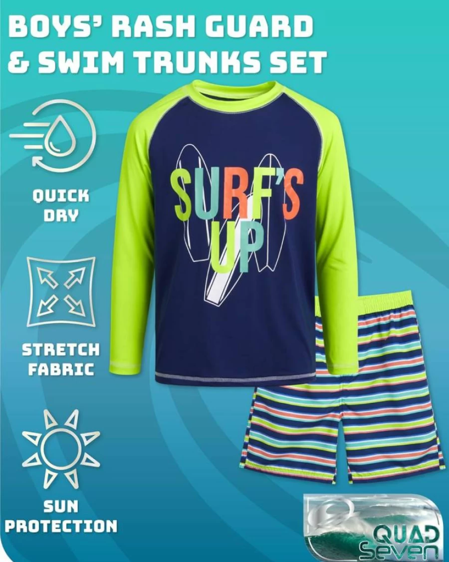 Quad Seven Boys' Rash Guard Swimsuits - UPF 50+ Sun Protection, Short Sleeve Swimwear Set for Kids (Sizes 5-12) - Quick Dry Bathing Suits for Boys