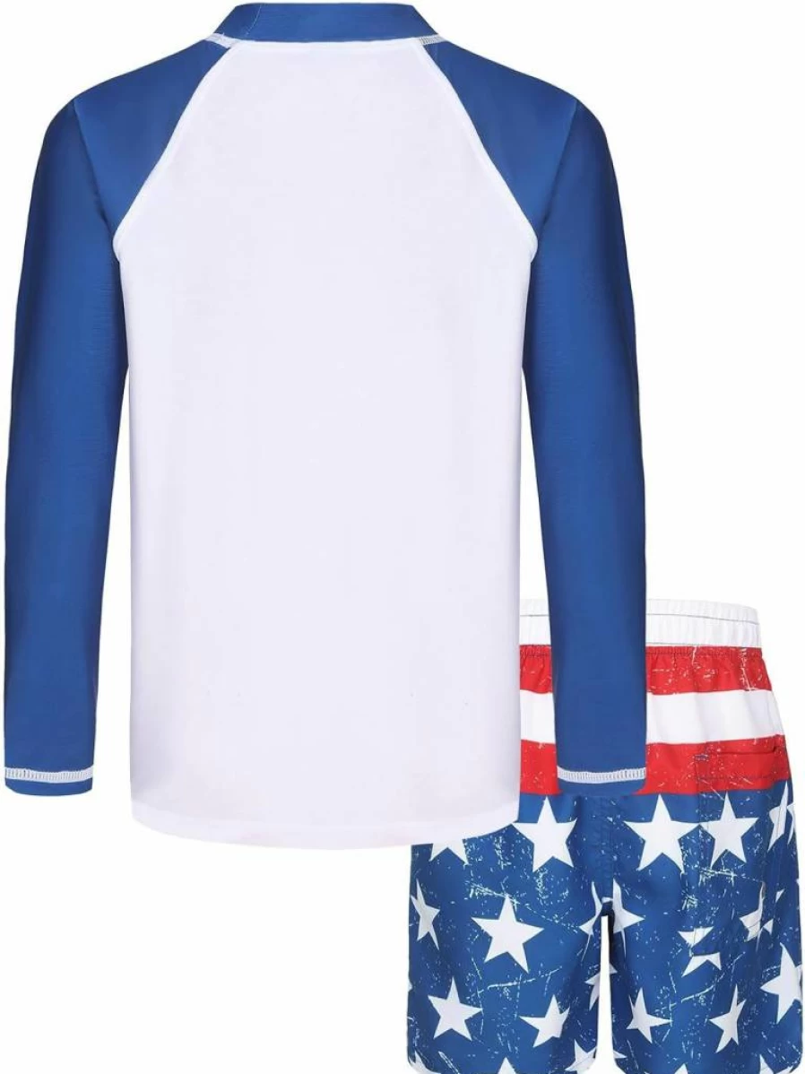 Lollisy Boys 2-Piece Long Sleeve Rash Guard Swimsuits Set with Quick Dry Swim Trunks for Sun Protection