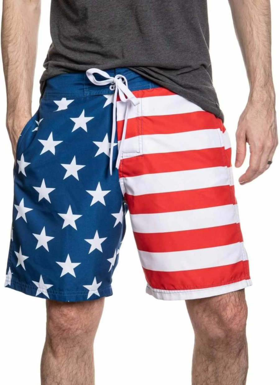 Calhoun Men's Patriotic USA Flag Swim Trunks for 4th of July and Summer Beach Fun