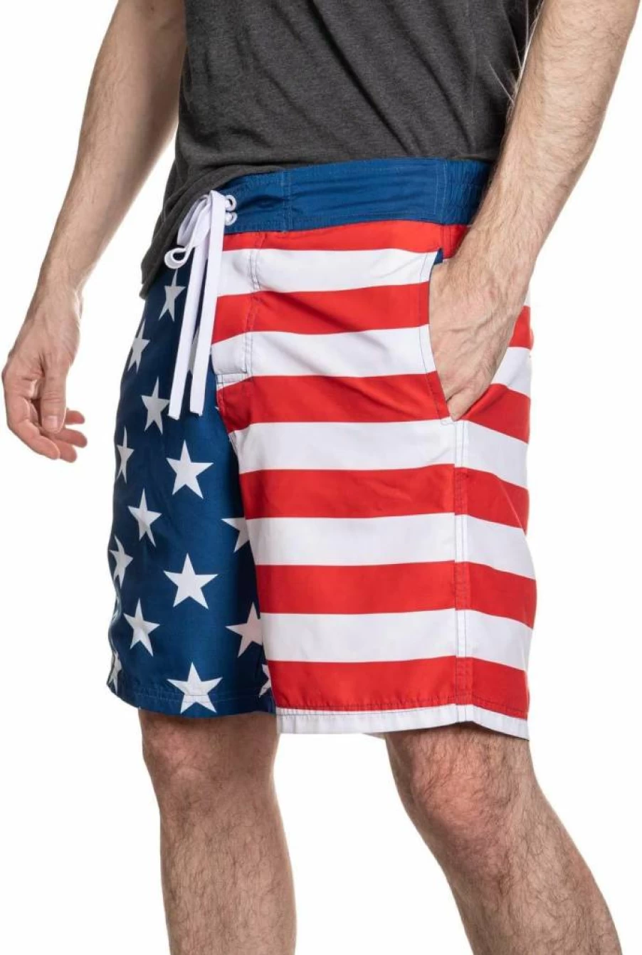 Calhoun Men's Patriotic USA Flag Swim Trunks for 4th of July and Summer Beach Fun