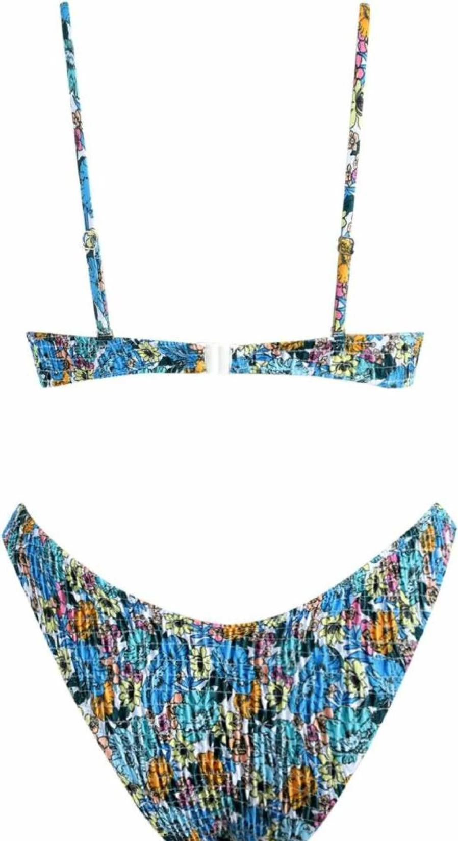 VOLAFA Women's Textured Scoop Bikini Set - Smocked Frilled Triangle Top & Ruched Elastic Bottom Two-Piece Swimsuit