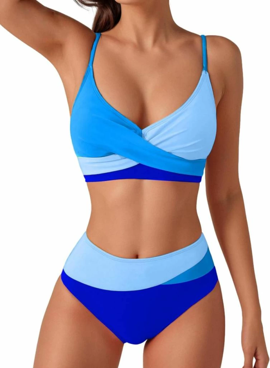 YELAIVP Women's High Waisted Bikini Set - V Neck Two Piece Swimsuit with Tummy Control, Sexy Bathing Suit for Women