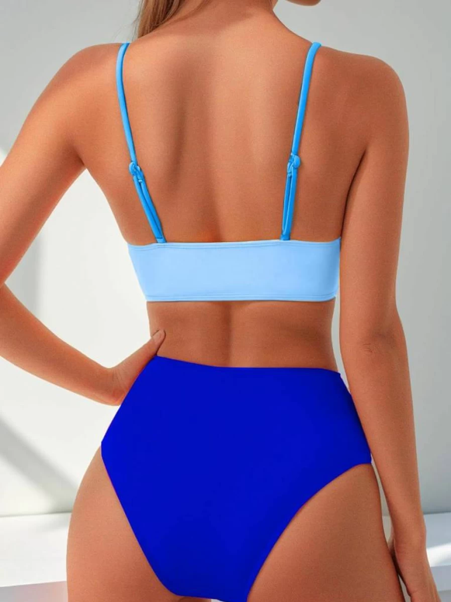 YELAIVP Women's High Waisted Bikini Set - V Neck Two Piece Swimsuit with Tummy Control, Sexy Bathing Suit for Women