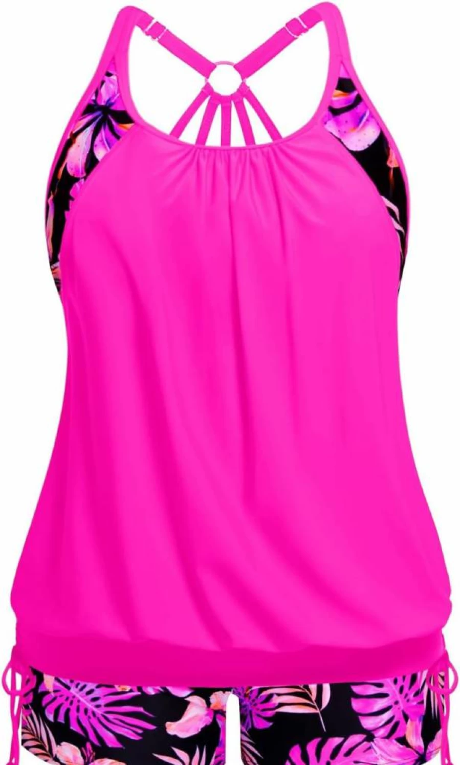 Holipick Plus Size Tummy Control Tankini Swimsuits for Women - Blouson Top with Shorts Two Piece Bathing Suit