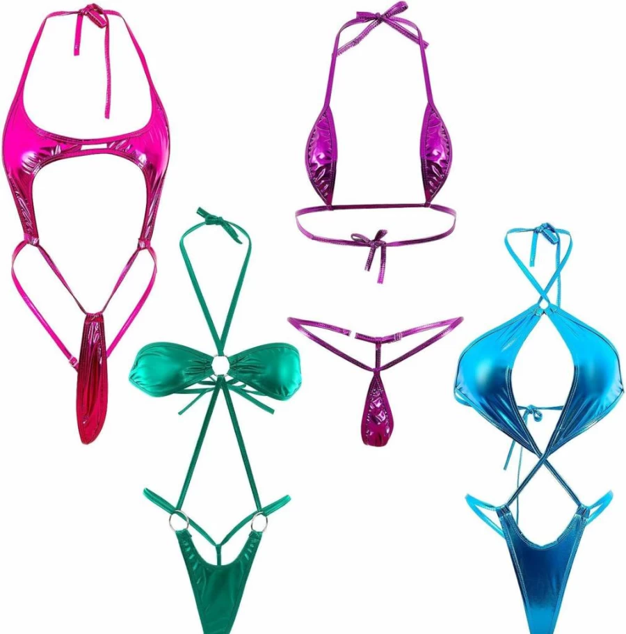 Zhanmai Women's 4-Pack G String Thong Bikini Set - Exotic Swimwear, Beachwear, and Stripper Outfits for Women