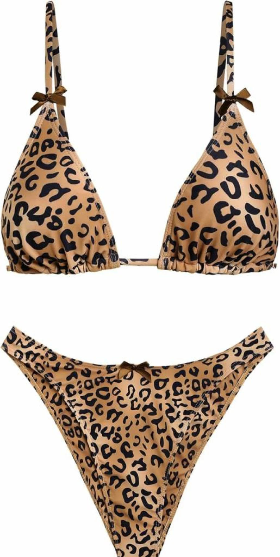 Seamoly Women's Bikini Set - Tie Back Bowknot Two Piece Swimwear with Gingham Floral Cherry Print, Triangle Thong Bathing Suit