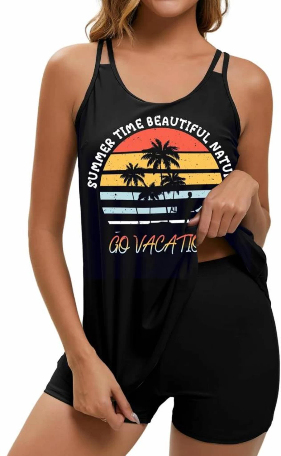 Arolina Women's Tummy Control Tankini Two Piece Swimsuits - Flowy Swim Top with Boy Shorts Bathing Suit