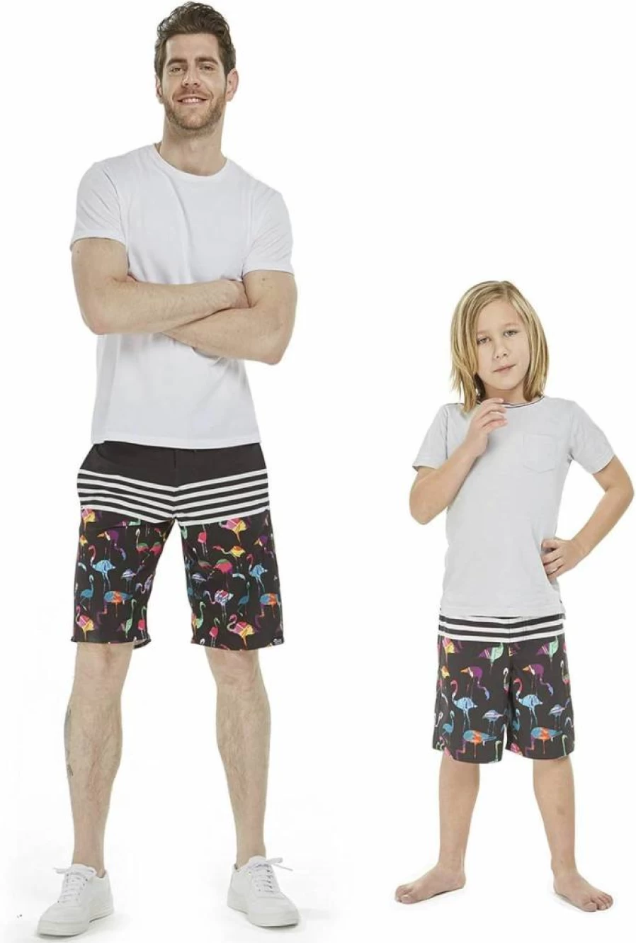 Hawaii Hangover Father & Son Matching Flamingo Print Board Shorts - Spandex Swim Trunks for Beach & Party