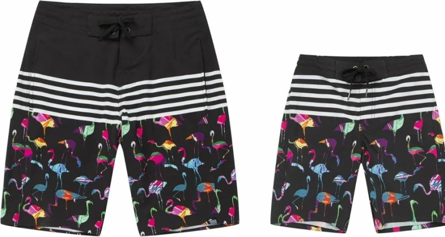 Hawaii Hangover Father & Son Matching Flamingo Print Board Shorts - Spandex Swim Trunks for Beach & Party