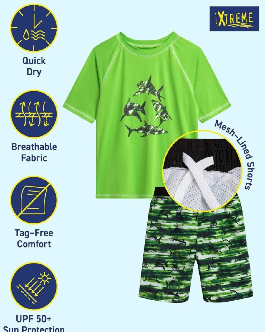 iXtreme Boys 2-Piece UPF 50+ Swim Set - Quick Dry Short Sleeve Rash Guard & Swim Trunks for Kids (12 Months-14 Years) | Sun Protection Swimwear