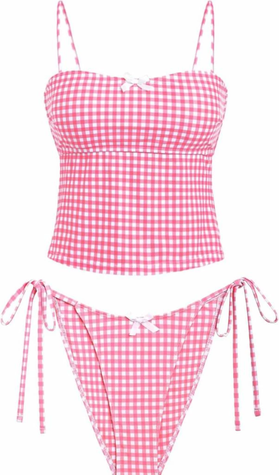 Seamoly Women's Sexy Floral Gingham Bikini Set - Open Back Tankini Top & High Cut Tie Side Thong Bottom Two Piece Swimsuit