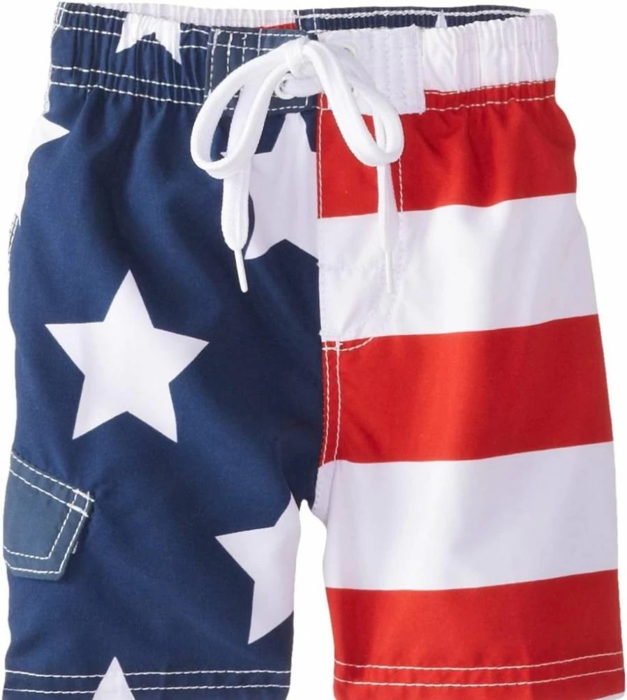 Kanu Surf Boys' Quick-Dry Swim Trunks with UPF 50+ Sun Protection - Patriotic American Flag Design
