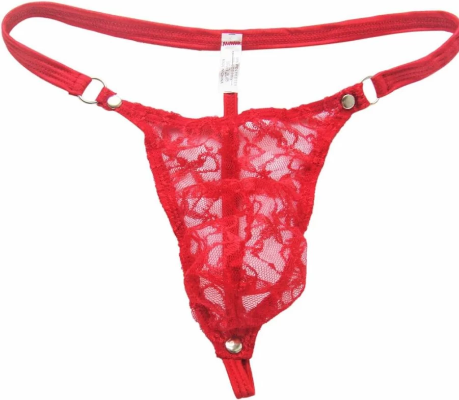 Agoky Men's Floral Lace G-String Thong Underwear with Bulge Pouch - Low Waist Bikini Briefs for Comfort & Style