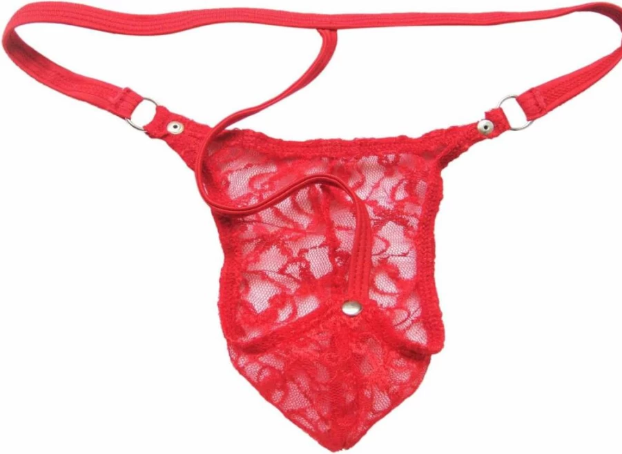 Agoky Men's Floral Lace G-String Thong Underwear with Bulge Pouch - Low Waist Bikini Briefs for Comfort & Style