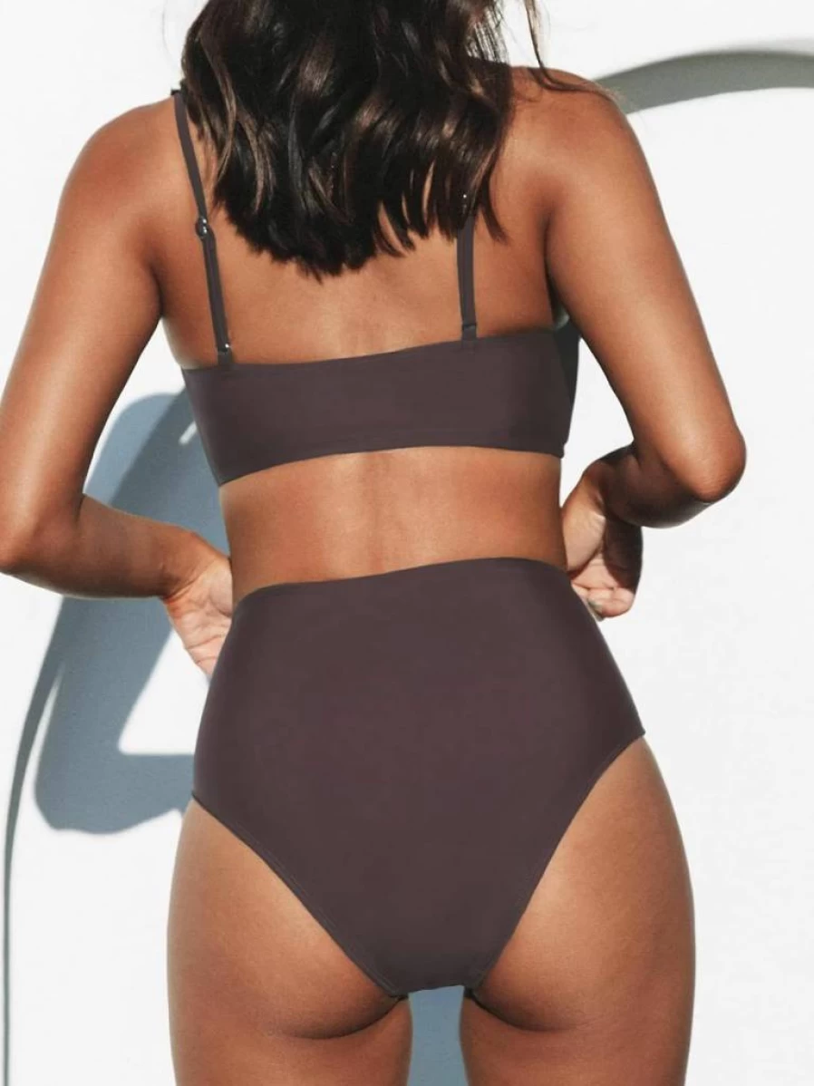 CUPSHE Women's High Waisted Bikini Set - V Neck Twist Front Two Piece Swimsuit with Adjustable Straps