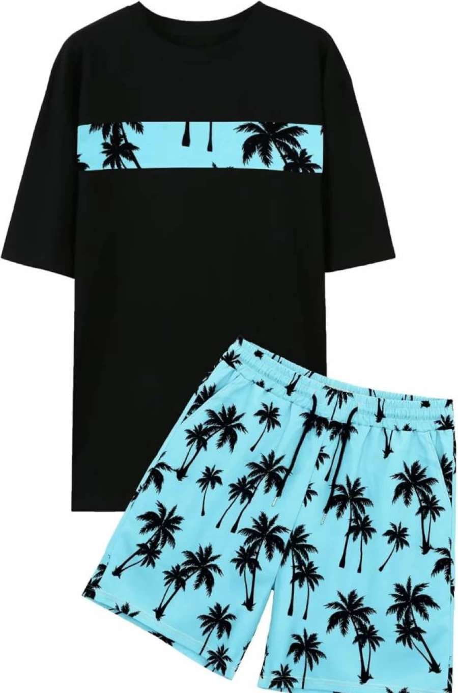 VahRuta Men's Graphic Print Matching Shirt and Shorts Set with Pocket & Drawstring - 2 Piece Summer Outfit