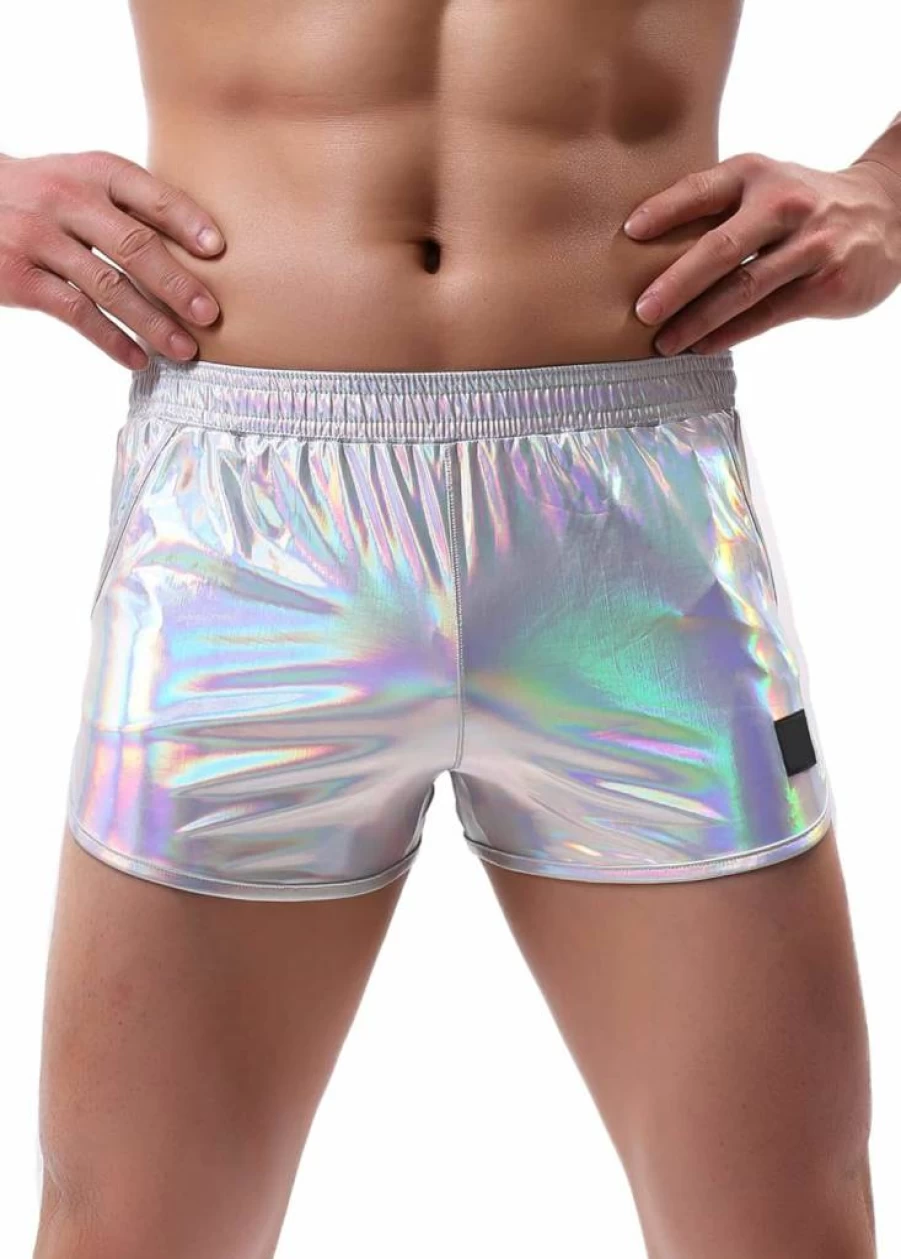 FEOYA Men's Metallic Shiny Shorts for Clubwear and Nightlife - Glamorous Disco Party Outfit