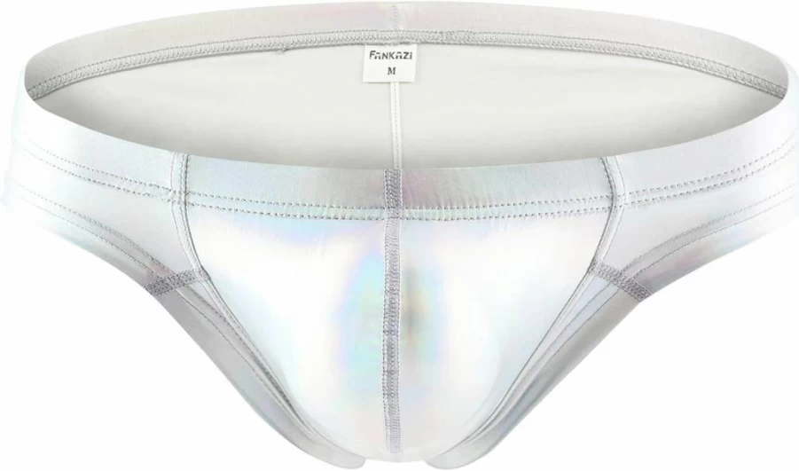 Swbreety Men's Low Waist Metallic Bikini Briefs with Bulge Pouch Underwear for Enhanced Comfort