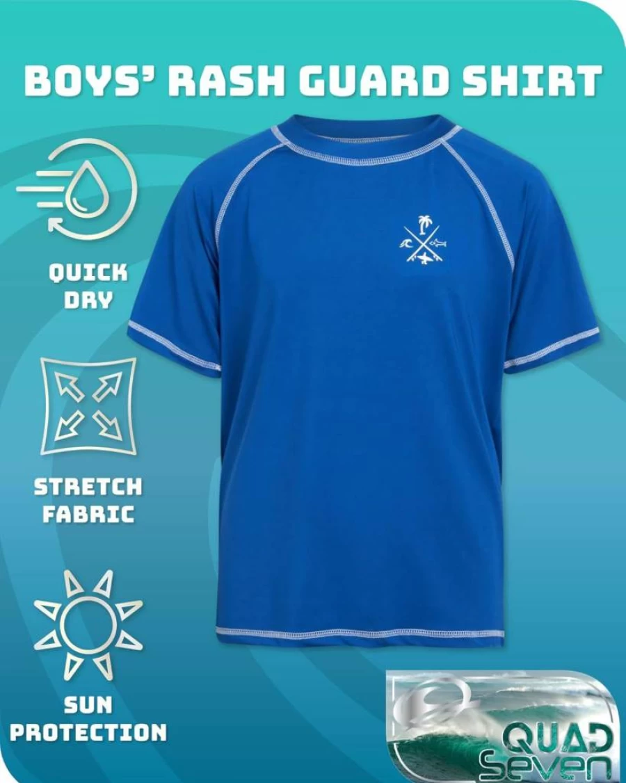 Quad Seven Boys' 2-Pack Quick-Dry UPF Sun Protection Swim Shirts - Short Sleeve Rash Guard for Youth & Kids (2T-18) - Lightweight Swimwear for Pool & Beach