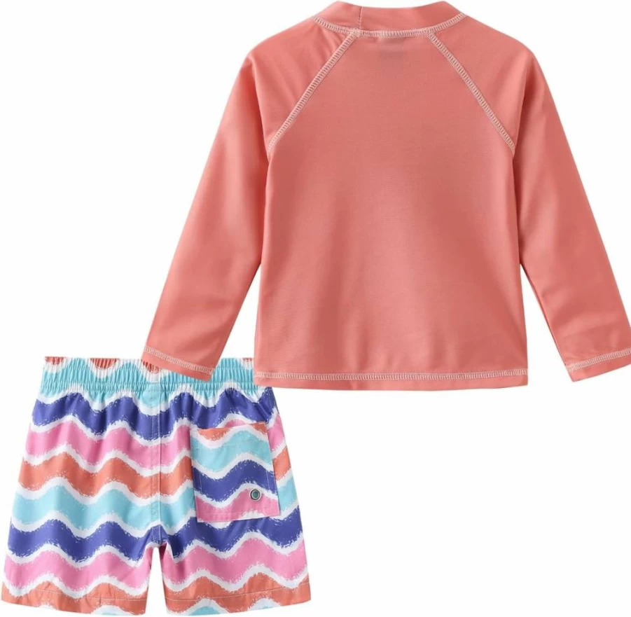 Aisyee Boys Rash Guard Swim Set - UPF 50+ Long Sleeve Swim Shirt & Trunks for Toddler Beach & Pool Safety