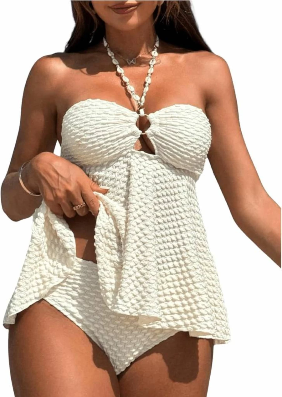 Milumia Women's Halter Neck Tankini Two Piece Swimsuit - Tummy Control Cut Out Design Flowy Beachwear