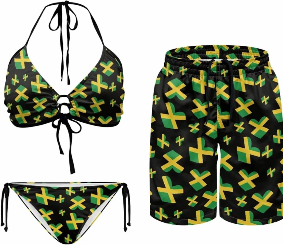 Gekhuqory Couple's Matching Patriotic Swimsuits - Women's Bikini & Men's Swim Trunks for Beach