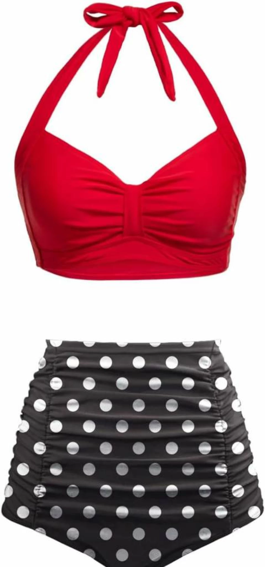Holipick Women's Vintage High Waisted Bikini Set - Tummy Control Two Piece Swimsuit Halter Bathing Suit