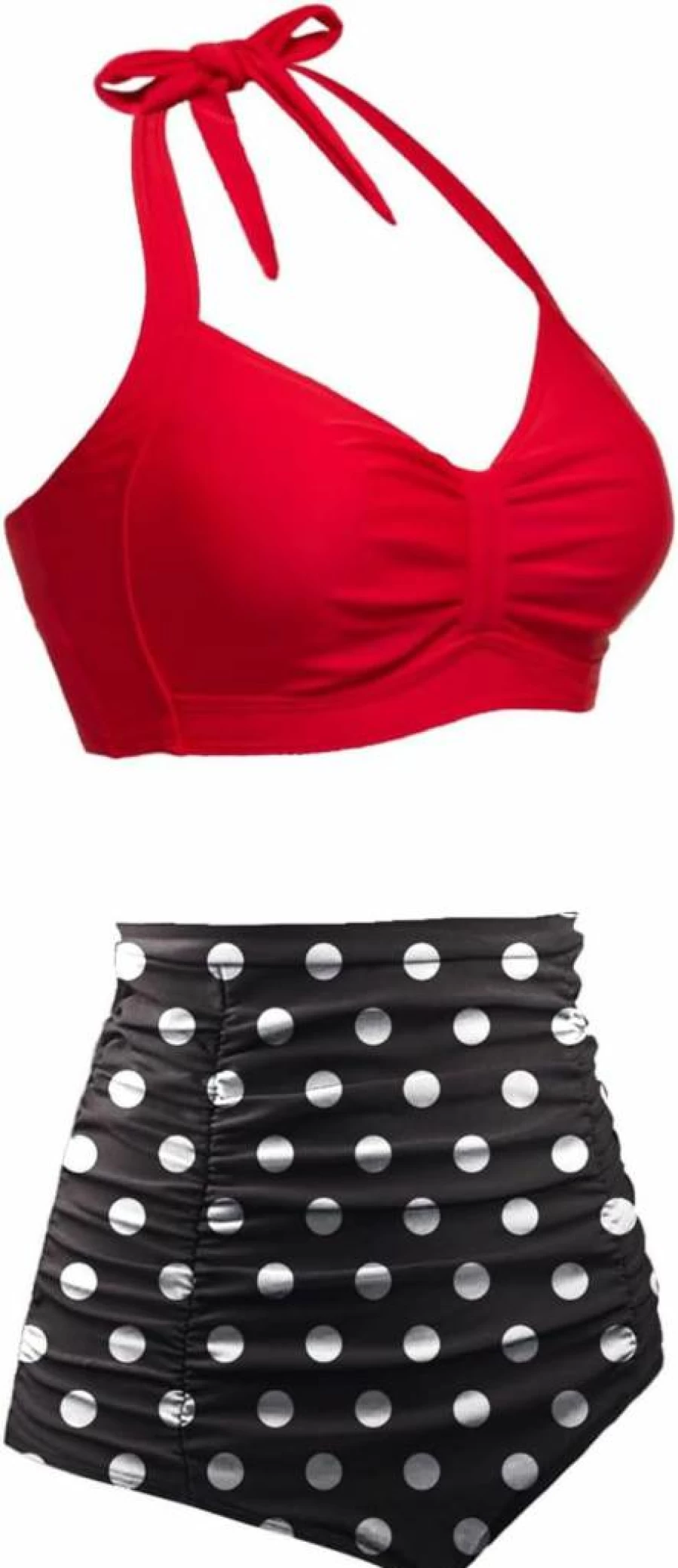 Holipick Women's Vintage High Waisted Bikini Set - Tummy Control Two Piece Swimsuit Halter Bathing Suit