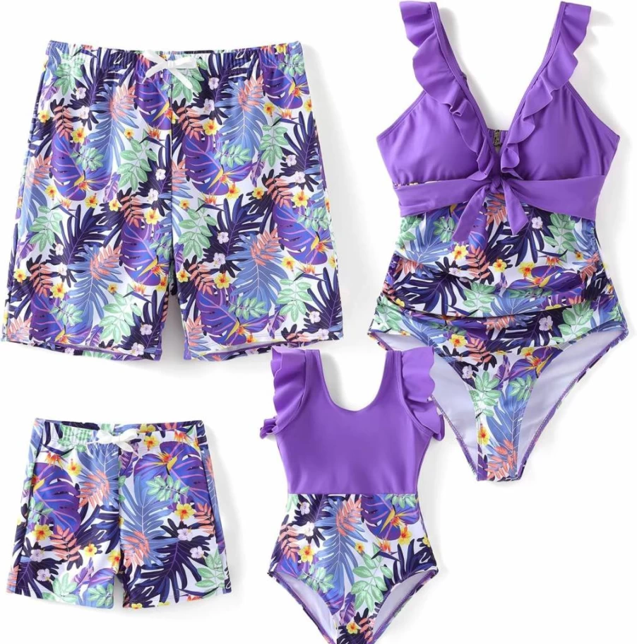 PATPAT Family Matching Floral Print Swimwear Ruffled One-Piece Bathing Suits for Women and Kids