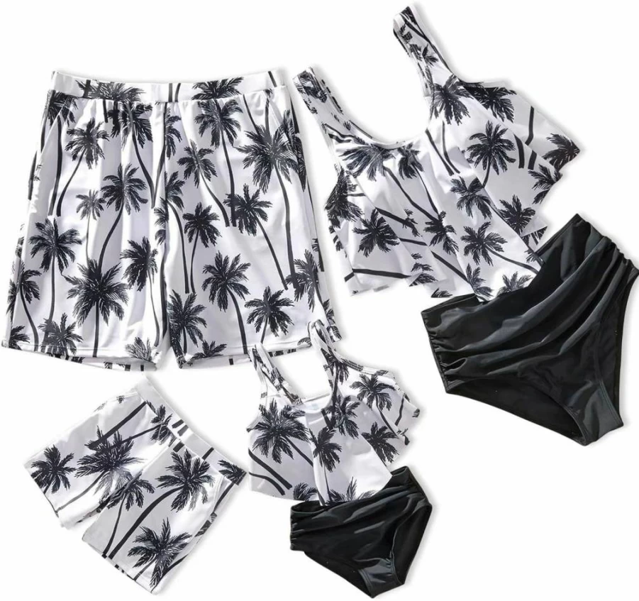 IFFEI Mommy and Me Matching Swimsuits: 2-Piece Tankini Set with Tummy Control & Ruffled Tank Top