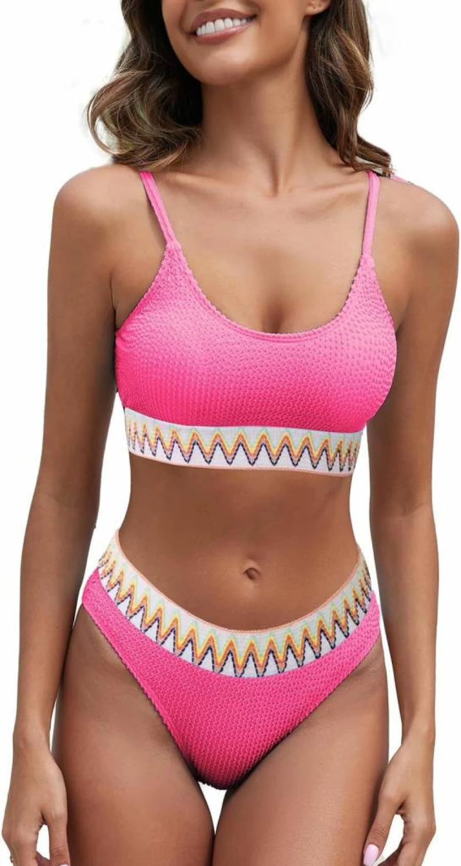 Fanuerg Women's Textured Ribbed Bikini Set - Scoop Neck Two Piece Swimsuit Cheeky Bathing Suit