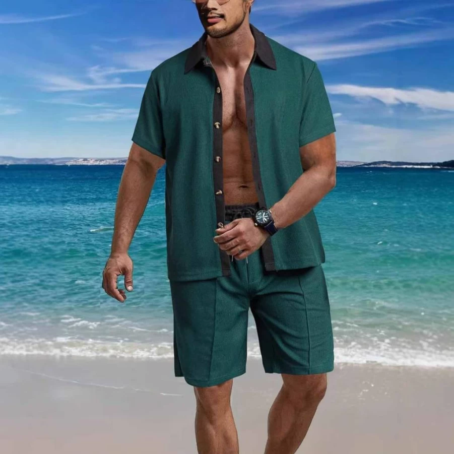 SUERGHWAX Men's 2-Piece Summer Outfit - Lightweight Short Sleeve Shirt & Casual Shorts Beach Set