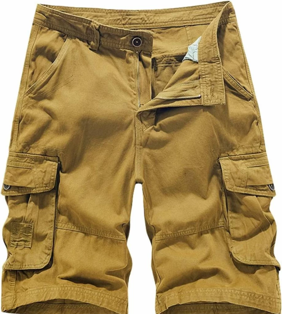 Men's Stretch Washed Cargo Shorts - Summer Casual Japanese Style Dyed Cotton Pants with Six-Pocket Design