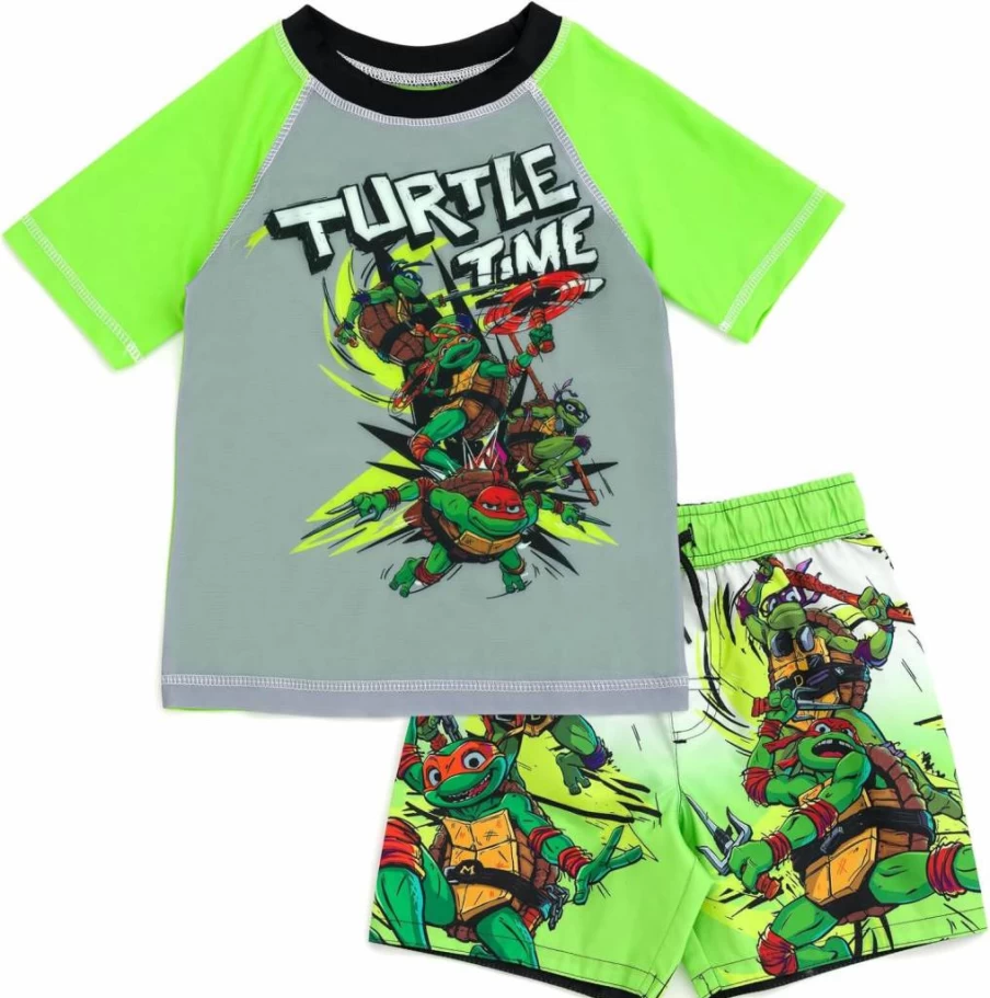 Teenage Mutant Ninja Turtles UPF 50+ Rash Guard and Swim Trunks Set for Toddlers to Kids (3T-8) - TMNT Swimwear Outfit