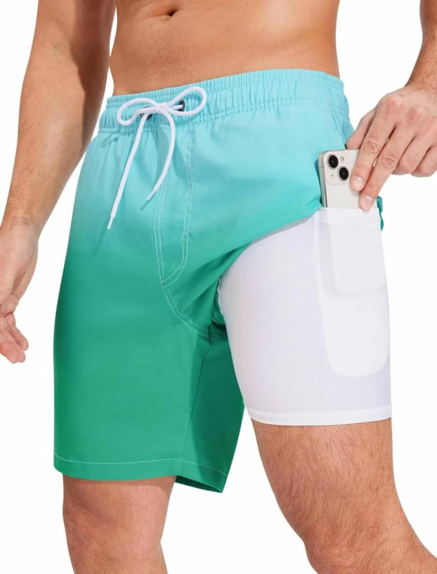 SILKWORLD Men's 2-in-1 Quick Dry Swim Trunks with Compression Liner - Comfortable Beach Shorts for Swimming