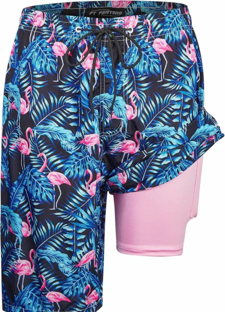 FT FENTENG Men's 9" Quick Dry Swim Trunks with Compression Liner & Zipper Pockets - 2-in-1 Board Shorts for Swimming & Beach