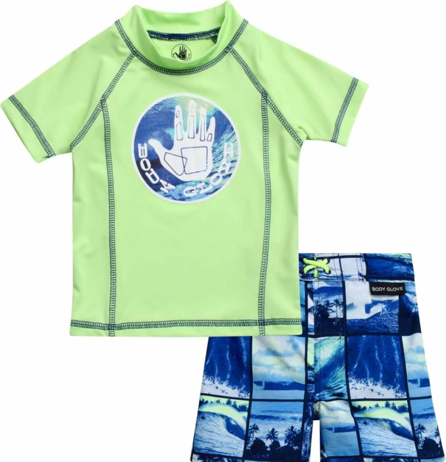 Body Glove Boys 2-Piece Swim Set - UPF 50+ Quick Dry Swim Trunks & Rash Guard for Toddlers (2T-4T) Kids Swimwear