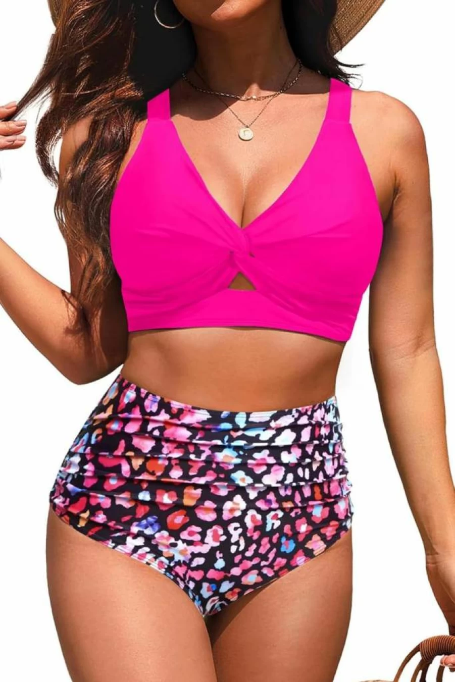 Yonique Women's High Waisted Bikini Set - Tummy Control Two Piece Swimwear with Cut Out Twist Design 2025 Summer Bathing Suits