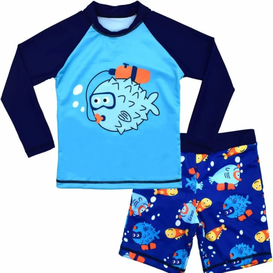 CARMEISON Boys Dinosaur Swim Rash Guard Set - UPF 50+ Sun Protection Short Sleeve Swimwear Two-Piece for Kids
