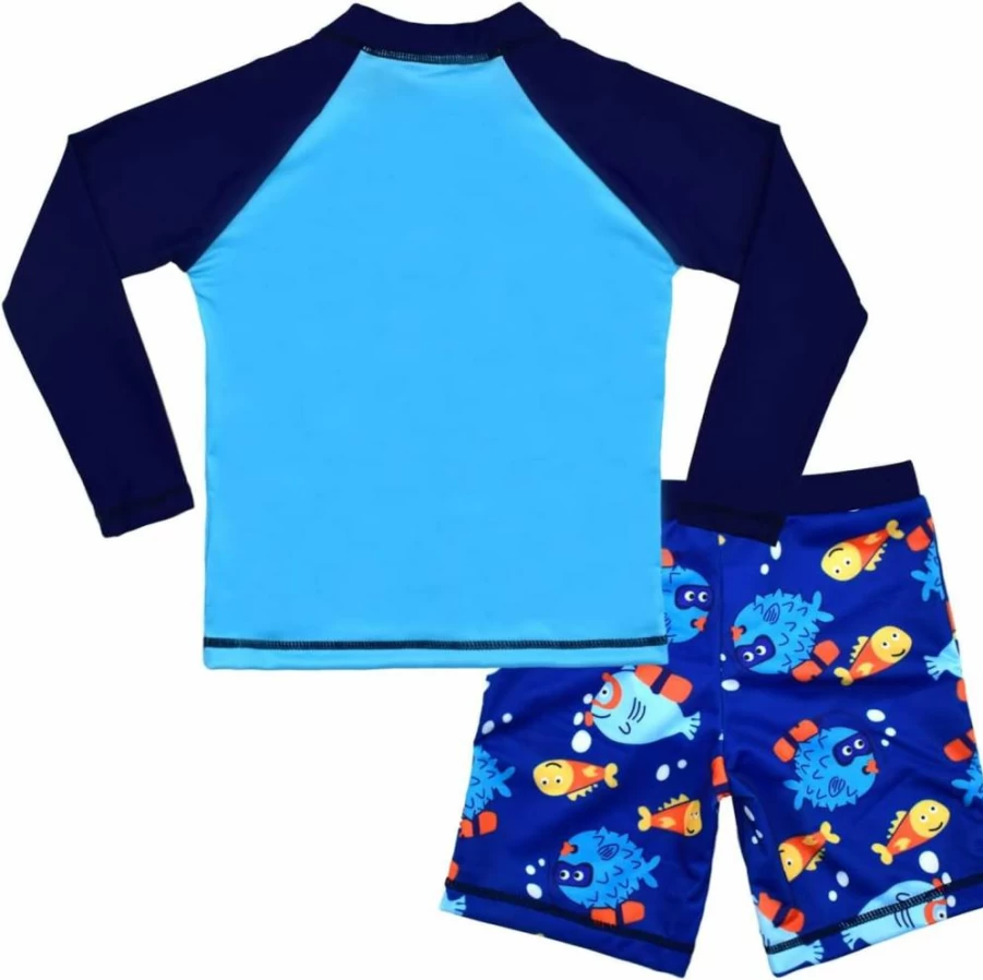 CARMEISON Boys Dinosaur Swim Rash Guard Set - UPF 50+ Sun Protection Short Sleeve Swimwear Two-Piece for Kids