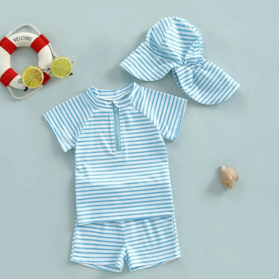 Partclots Baby Swimsuits 3Pcs Set - Rash Guard, Hat & Swimwear for Boys & Girls 6M-4T, UV Protection Toddler Bathing Suit