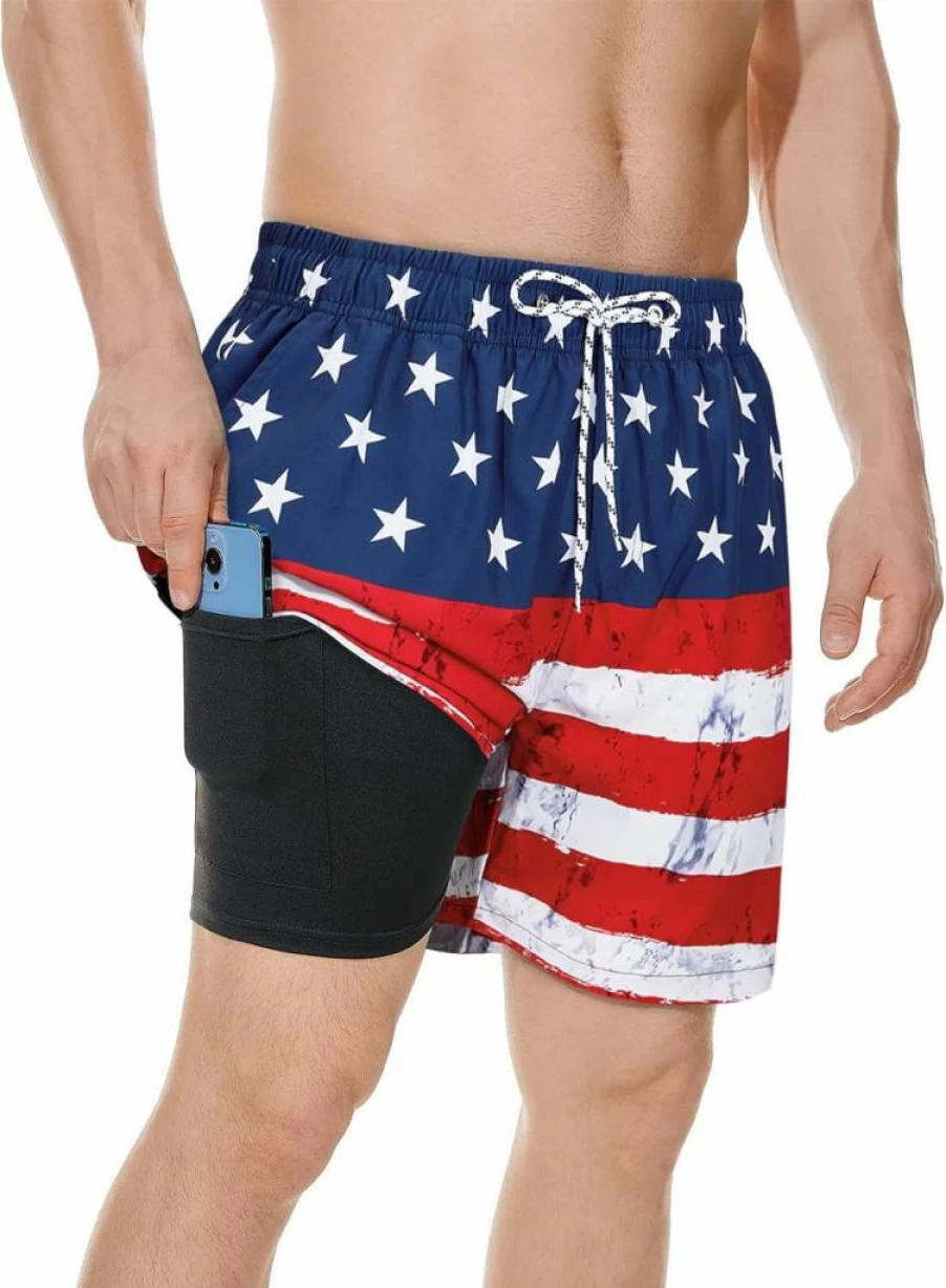 Century Star Men's Quick Dry Swim Trunks with Compression Liner & Pockets - Comfortable Bathing Suits for Swimming