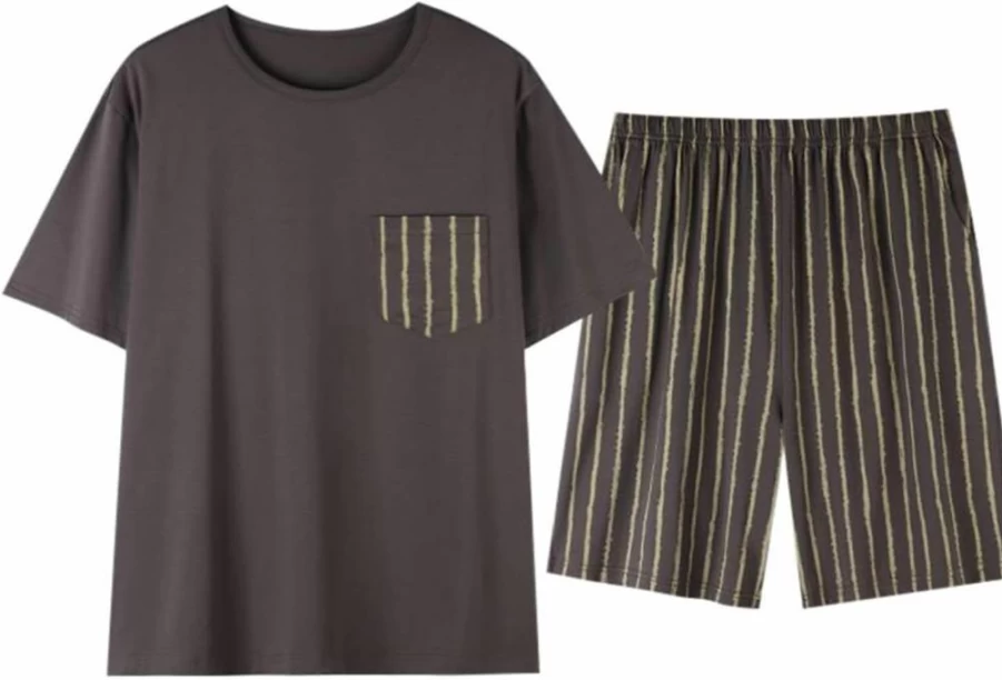 Men's Cotton Summer Pajama Set - Short Sleeve Top & Lounge Pants for Home & Outdoor Wear