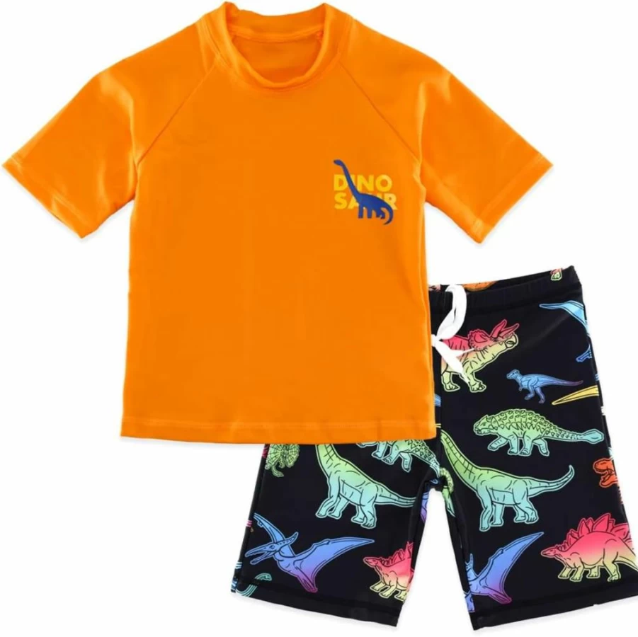 SINOLY Boys' 2-Piece Rash Guard Swimsuits UPF 50+ Sun Protection Short Sleeve Swimwear Set for Kids