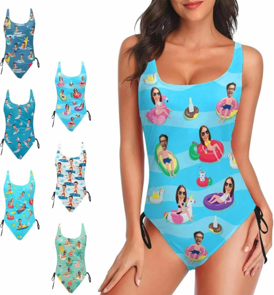 iNaPrint Custom One Piece Swimsuits For Women - Personalized Funny Bikini With Photo Print, Unique Wife Husband Face Bathing Suit Gift